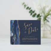 Budget Agate Navy Blue Gold Save the Date (Staand voorkant)