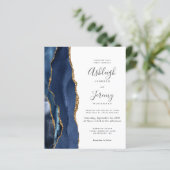 Budget Agate Navy Blue Gold Wedding Uitnodiging (Staand voorkant)
