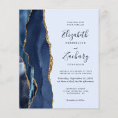 Budget Agate Navy Blue Gold Wedding Uitnodiging (Voorkant)