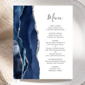 Budget Agate Navy Blue Silver Wedding Menu