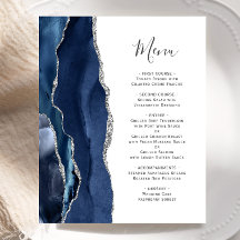 Budget Agate Navy Blue Silver Wedding Menu