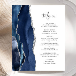 Budget Agate Navy Blue Silver Wedding Menu
