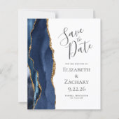 Budget Agate Navy Blue Wedding Save the Date (Voorkant)