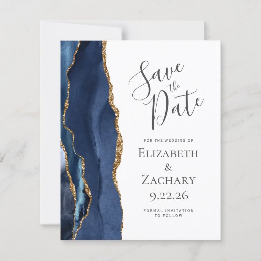 Budget Agate Navy Blue Wedding Save the Date (Voorkant)