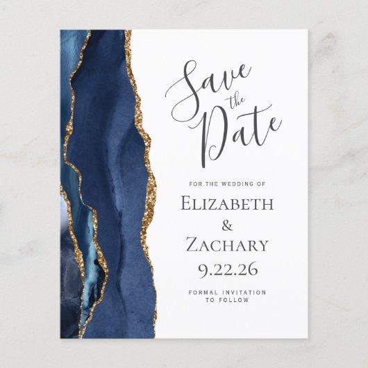 Budget Agate Navy Blue Wedding Save the Date (Voorkant)
