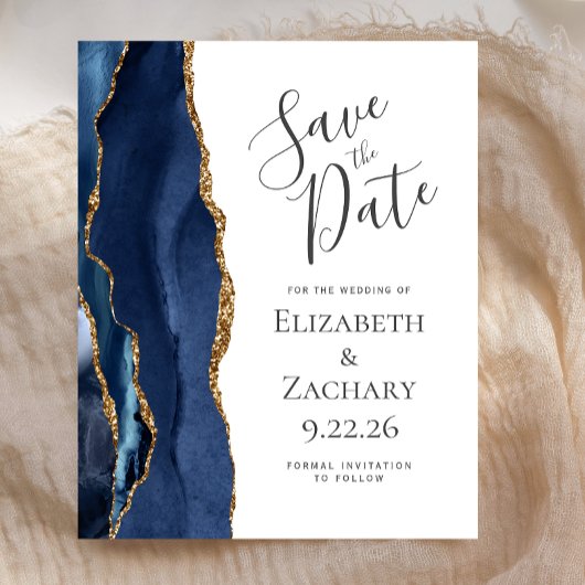Budget Agate Navy Blue Wedding Save the Date