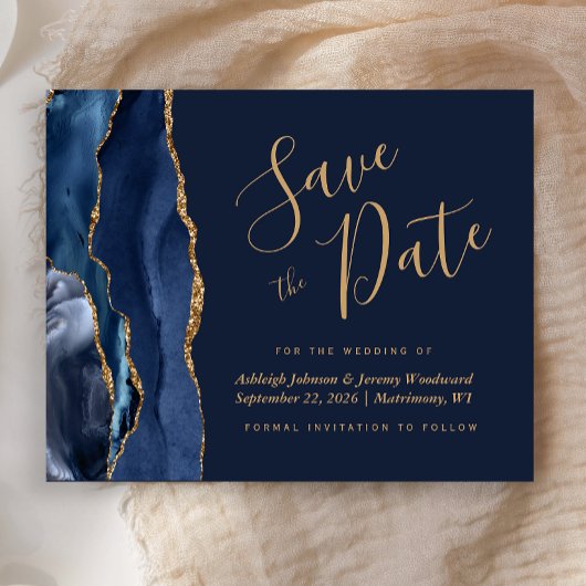 Budget Agate Navyblauw Goud Save the Date