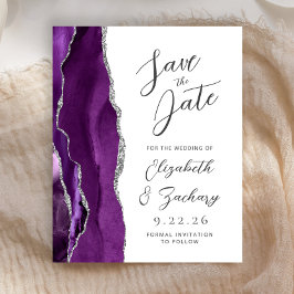 Budget Agate Paars Zilver Script Save the Date