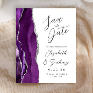Budget Agate Paars Zilver Script Save the Date