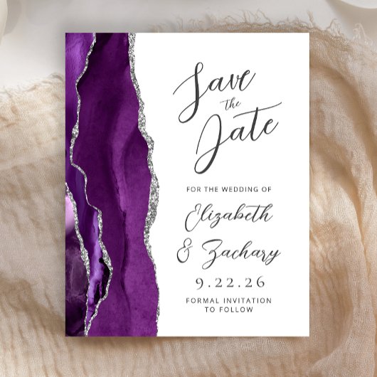 Budget Agate Paars Zilver Script Save the Date