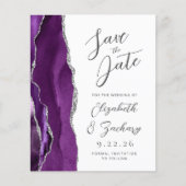 Budget Agate Paars Zilver Script Save the Date (Voorkant)
