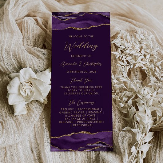 Budget Agate Paarse Goud Plum Wedding Programma