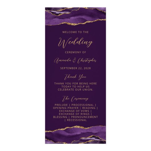 Budget Agate Paarse Goud Plum Wedding Programma (Voorkant)