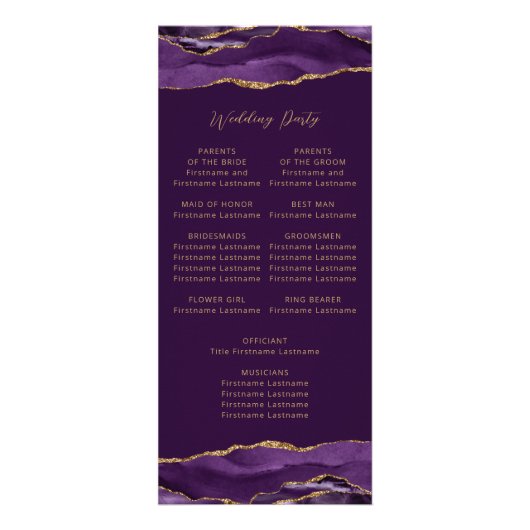 Budget Agate Paarse Goud Plum Wedding Programma (Achterkant)