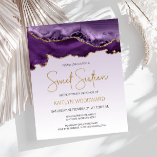Budget Agate Paarse Ombre Gouden Sweet 16 Uitnodig
