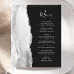 Budget Agate Silver Gray Slate Black Weddenmenu<br><div class="desc">De linkerrand van dit elegante moderne trouwmenu kenmerkt een grijze en witte waterverf agate grens met faux zilveren glitter. De aanpasbare tekst combineert wit zilver grijs handschrift en copperplate doopvonten op een leisteenzwarte achtergrond. De achterzijde is voorzien van een passend grijs en zilveragatontwerp.</div>