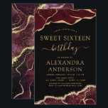 Budget Agate Sweet 16 Birthday Burgundy Gold<br><div class="desc">Budget Agate Geode Black,  Burgundy and Gold Foil Birthday Party Invitations - bevat een modern mooi en elegant script voor de speciale Sweet Sixteen (16e) Birthday Celebration.</div>