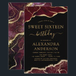 Budget Agate Sweet 16 Birthday Burgundy Gold<br><div class="desc">Budget Agate Geode Black,  Burgundy and Gold Foil Birthday Party Invitations - bevat een modern mooi en elegant script voor de speciale Sweet Sixteen (16e) Birthday Celebration.</div>