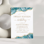 Budget Agate Sweet 16 Blauwgroen Gold Invitation<br><div class="desc">Budget Agate Geode Turquoise Blauwgroen Blue en Gold Foil Birthday Party Invitations - bevat een modern mooi en elegant script voor de speciale Sweet Sixteen (16e) Birthday Celebration.</div>
