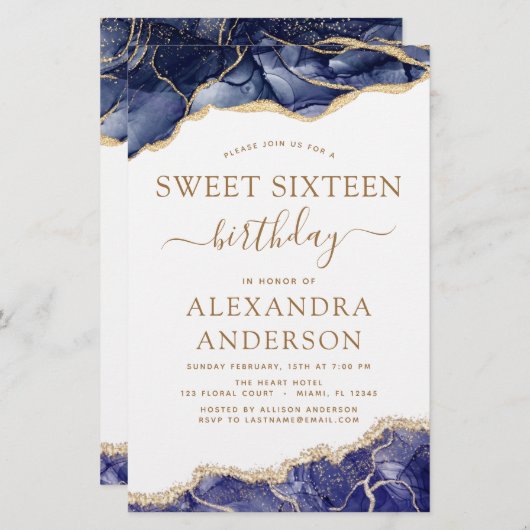 Budget Agate Sweet 16 Navy Blue Gold (Voorkant / Achterkant)