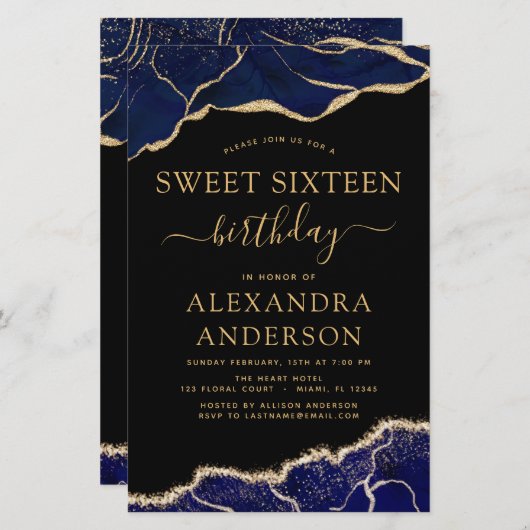 Budget Agate Sweet 16 Navy Blue Goud (Voorkant / Achterkant)