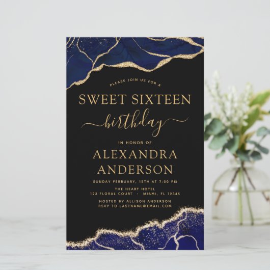 Budget Agate Sweet 16 Navy Blue Goud (Staand voorkant)