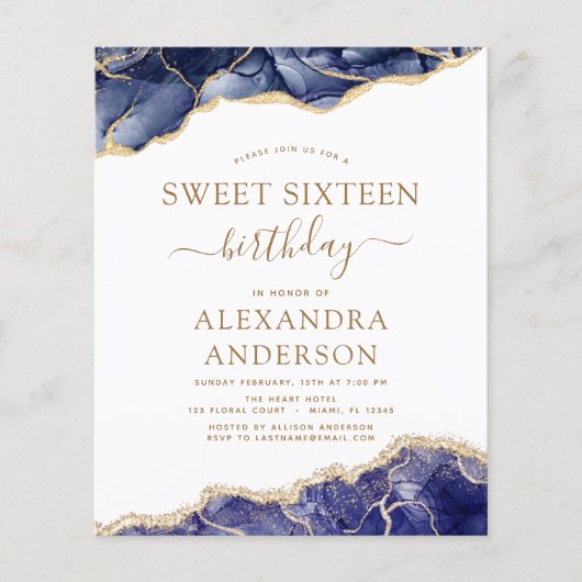Budget Agate Sweet 16  Navy Blue Goud Flyer (Voorkant)
