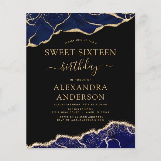 Budget Agate Sweet 16 Navy Blue Goud Flyer (Voorkant)