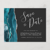 Budget Agate Tealblauw Zilver Donker Save the Date (Voorkant)