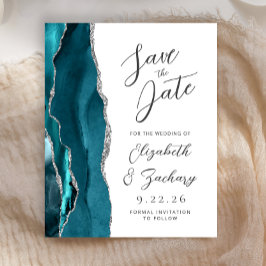 Budget Agate Turkoois Zilver Script Save the Date