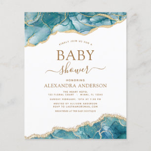 Budget Agate Turquoise Baby shower Blauwgroen Gold Flyer