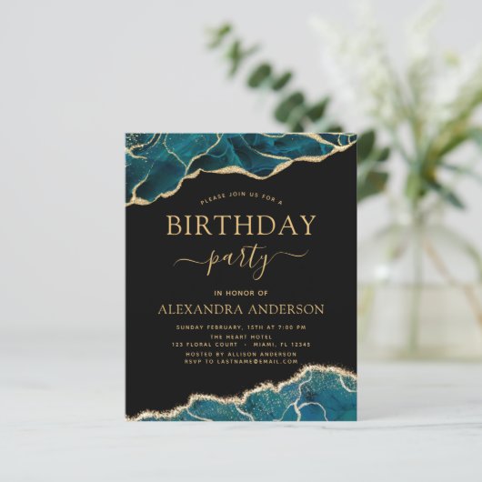 Budget Agate Turquoise Birthday Party Blauwgroen G (Staand voorkant)