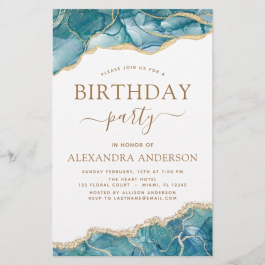 Budget Agate Turquoise Birthday Party Gold (Voorkant)