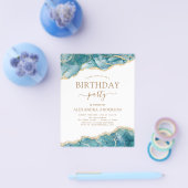 Budget Agate Turquoise Birthday Party Gold Flyer (Enkel)