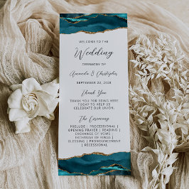 Budget Agate Turquoise Blauw Gouden Trouwprogramma Reclamekaart