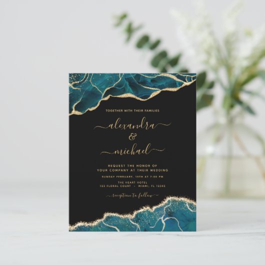 Budget Agate Turquoise Blauwgroen Gold Wedding (Staand voorkant)