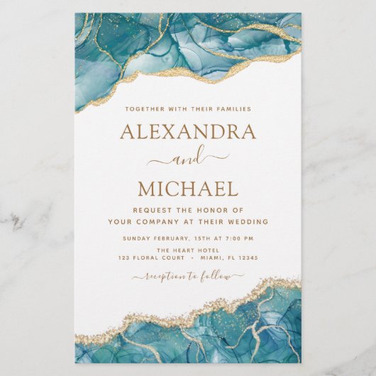 Budget Agate Turquoise Blauwgroen Gold Wedding (Voorkant)