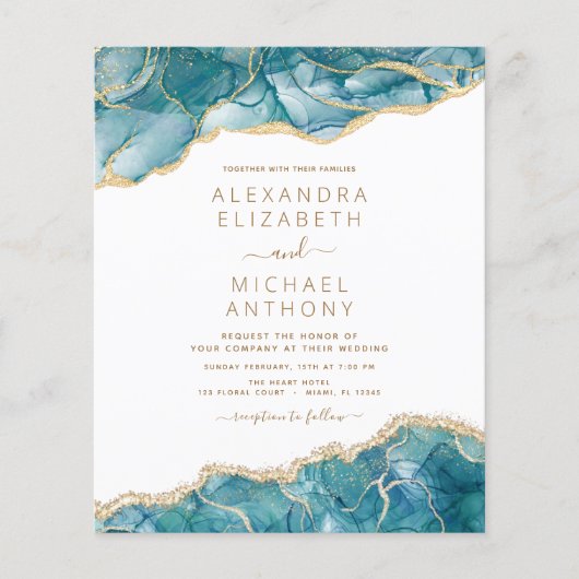 Budget Agate Turquoise Blauwgroen Gold Wedding Flyer (Voorkant)