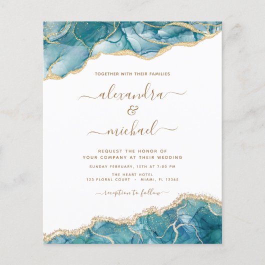 Budget Agate Turquoise Blauwgroen Gold Wedding Flyer (Voorkant)