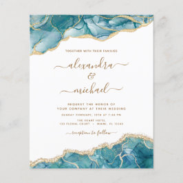 Budget Agate Turquoise Blauwgroen Gold Wedding Flyer