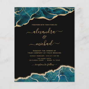 Budget Agate Turquoise Blauwgroen Gold Wedding Flyer