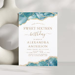 Budget Agate Turquoise Sweet 16 Blauwgroen Gold<br><div class="desc">Budget Agate Geode Turquoise Blauwgroen Blue en Gold Foil Birthday Party Invitations - bevat een modern mooi en elegant script voor de speciale Sweet Sixteen (16e) Birthday Celebration.</div>