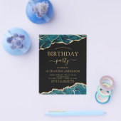 Budget Agate Turquoise Verjaardagsfeest Teal Goud Flyer (Enkel)