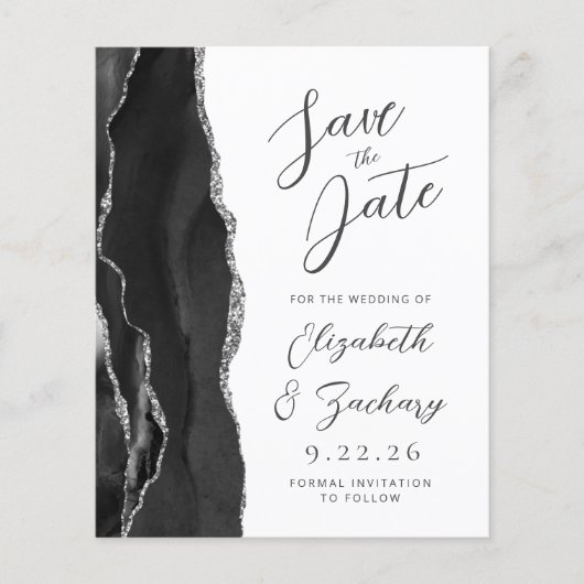 Budget Agate Zwart Zilver Script Save the Date (Voorkant)