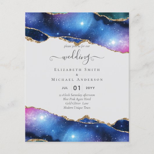 BUDGET AGE Blue Paars Pink Gold Wedding INVITE Flyer (Voorkant)