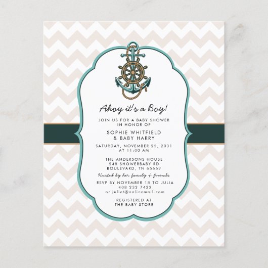 Budget Ahoy a Boy Nautical Baby shower Invitation (Voorkant)
