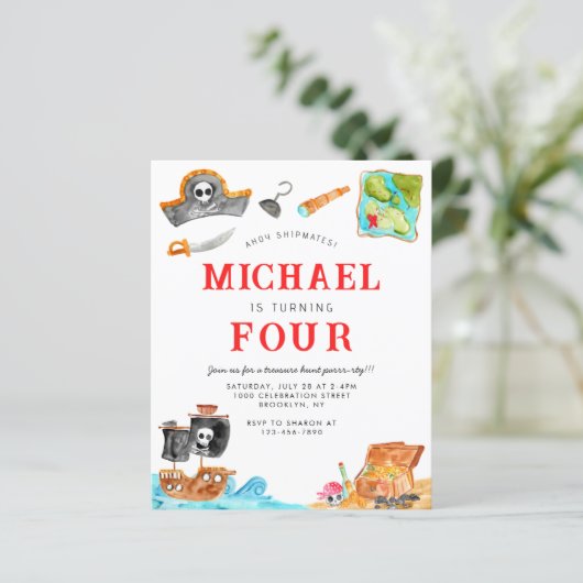 Budget Ahoy Matey Treasure Hunt Pirate Verjaardag (Staand voorkant)