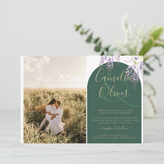 Budget All-in1 FOTO Huwelijk Wisteria QR Code UITN Kaart (Staand voorkant)