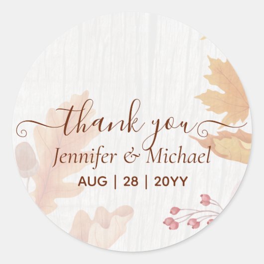 BUDGET All-in-1 Fall leves Terracotta Wedding Ronde Sticker (Voorkant)