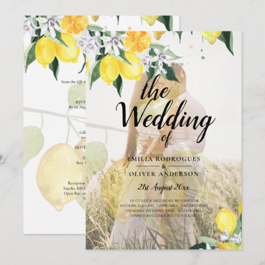 BUDGET All-in-1 FOTO OVERLAY Lemons Wedding QR Kaart (Voorkant / Achterkant)